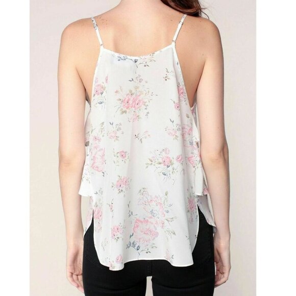 The Kooples Silk Floral Camisole XS White Tiered Sleeveless V Neck Ruffle Cream - Picture 5 of 7
